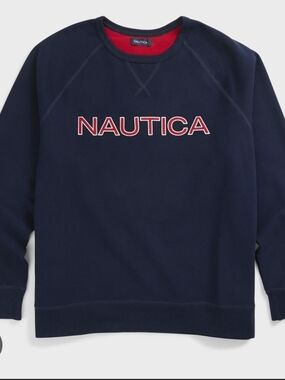 Nautica Navy Crewneck Sweatshirt with Red Logo Trim